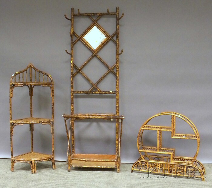 Appraisal: Three Victorian and Victorian Bamboo Furniture Items a mirrored hall