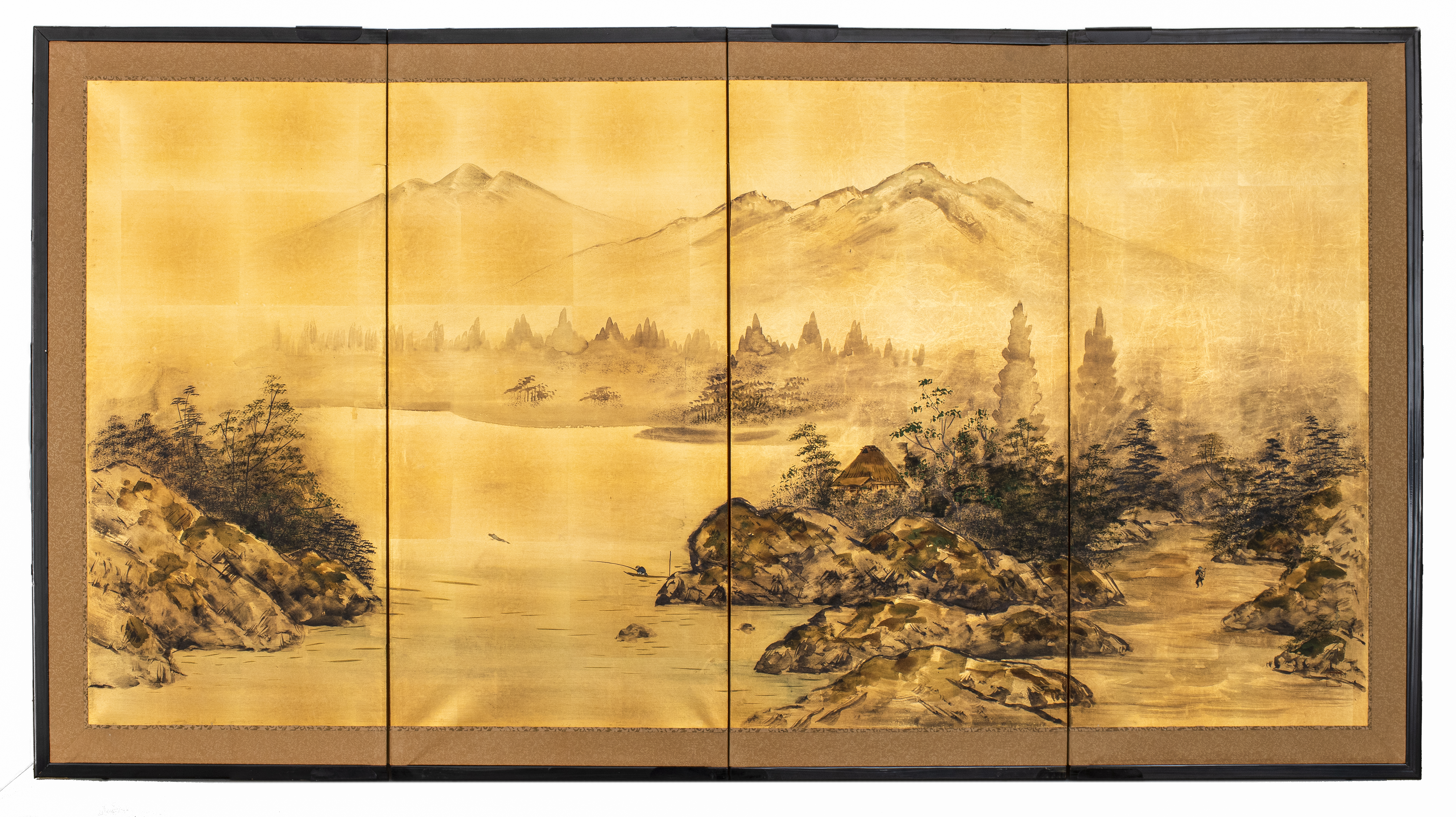 Appraisal: JAPANESE SHOWA BYOBU LANDSCAPE SCREEN Japanese Showa byobu four panel