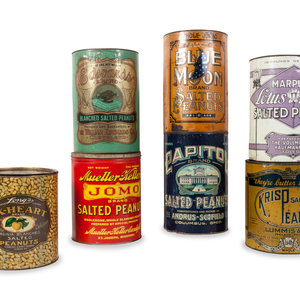 Appraisal: A Group of Seven Salted Peanut Tins includes a Blue