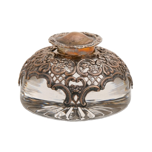 Appraisal: An Edwardian silver mounted domed glass inkwell mm diam by