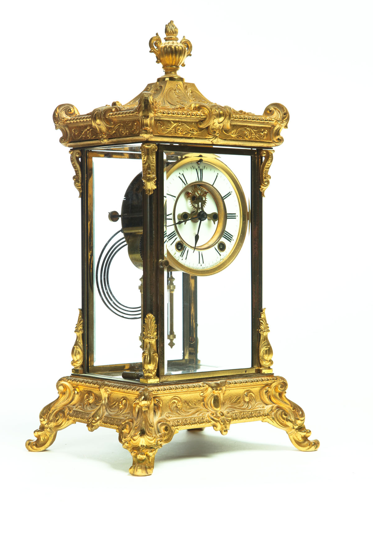 Appraisal: CARRIAGE CLOCK European th century Ornate brass clock with beveled