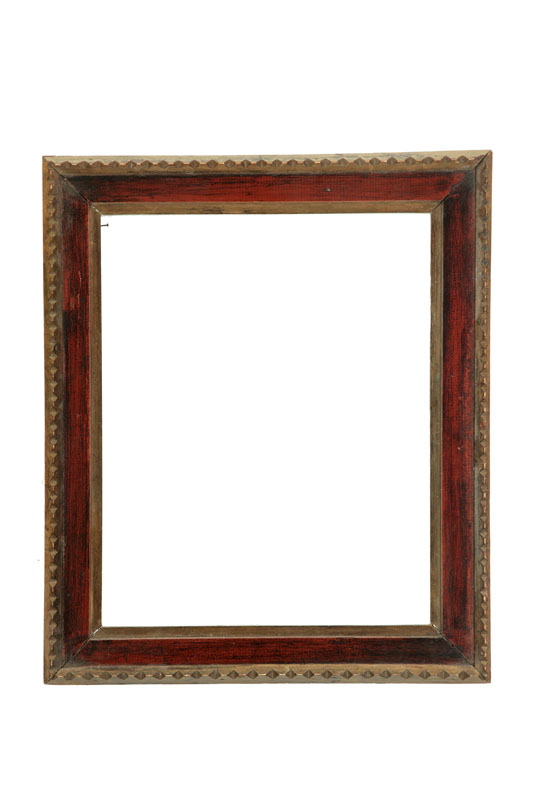 Appraisal: FOLK ART FRAME American early th century pine Chip-carved with