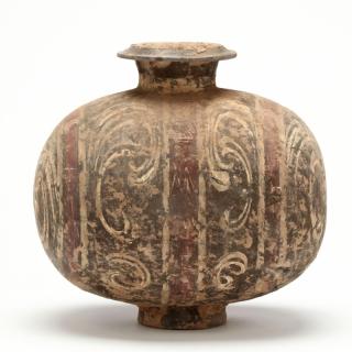 Appraisal: Chinese Painted Cocoon Jar Han dynasty BCE- CE decorated with