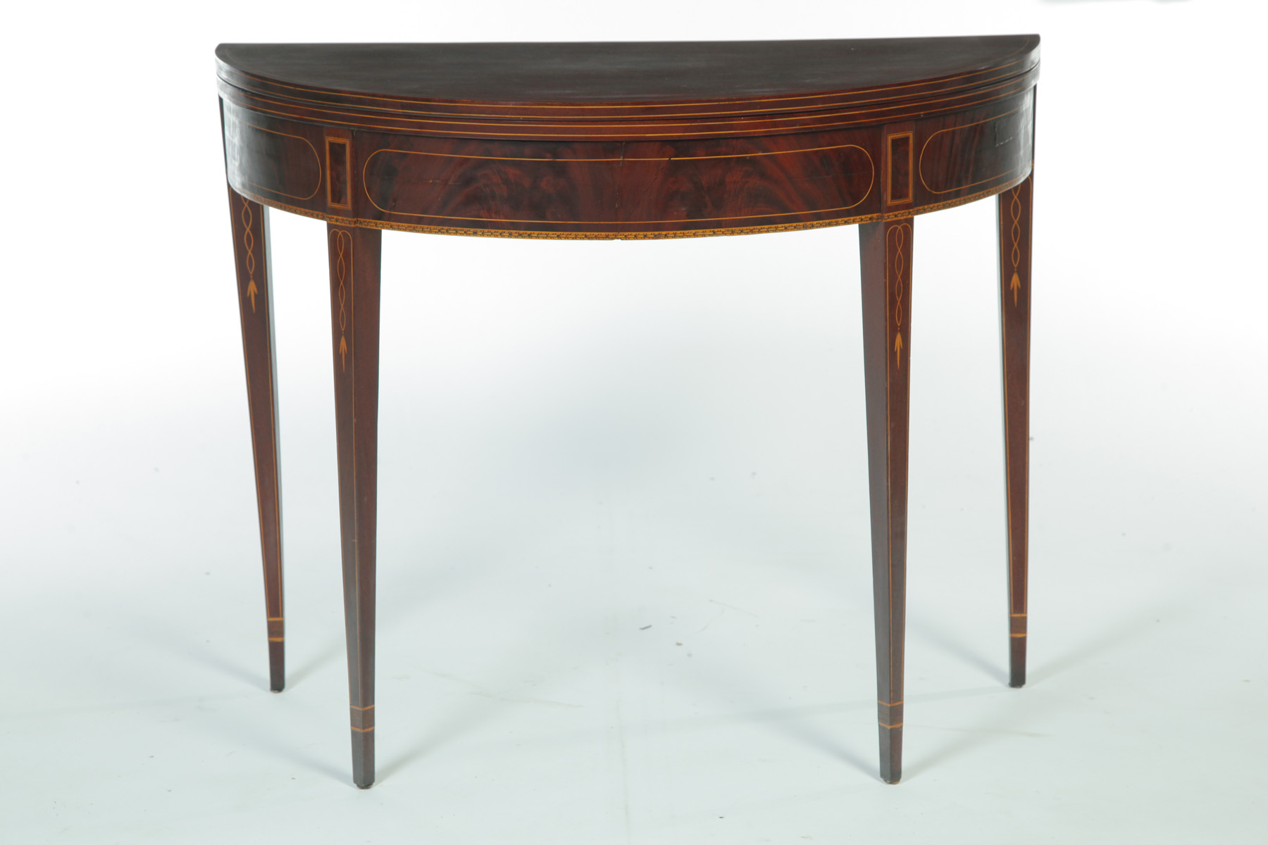 Appraisal: MID ATLANTIC INLAID HEPPLEWHITE CARD TABLE Ca mahogany pine and