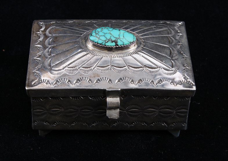 Appraisal: Navajo Stormy Mountain Turquoise Sterling Box For your consideration is