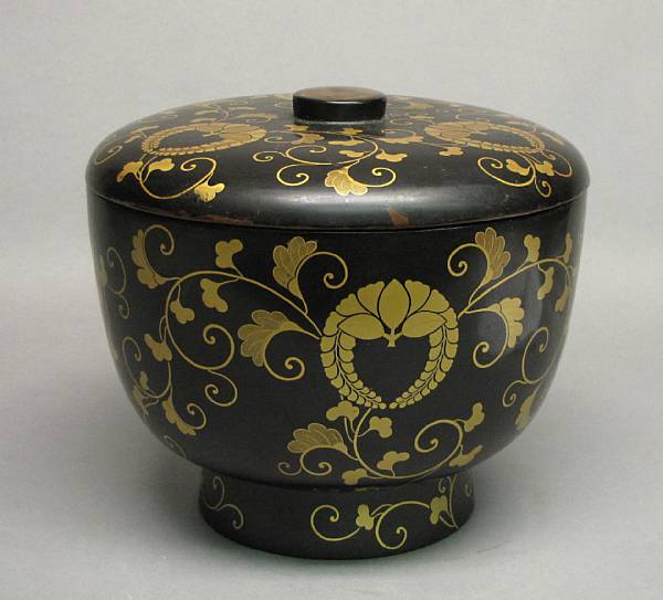 Appraisal: A large gilt and black lacquer covered bowl th Century