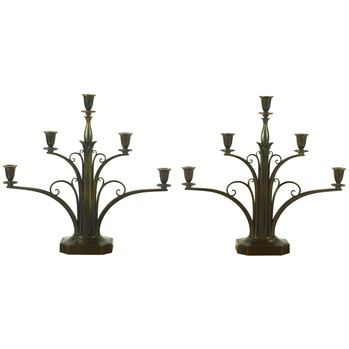 Appraisal: Fine and large Just Andersen candlesticks pair Denmark bronze ornate