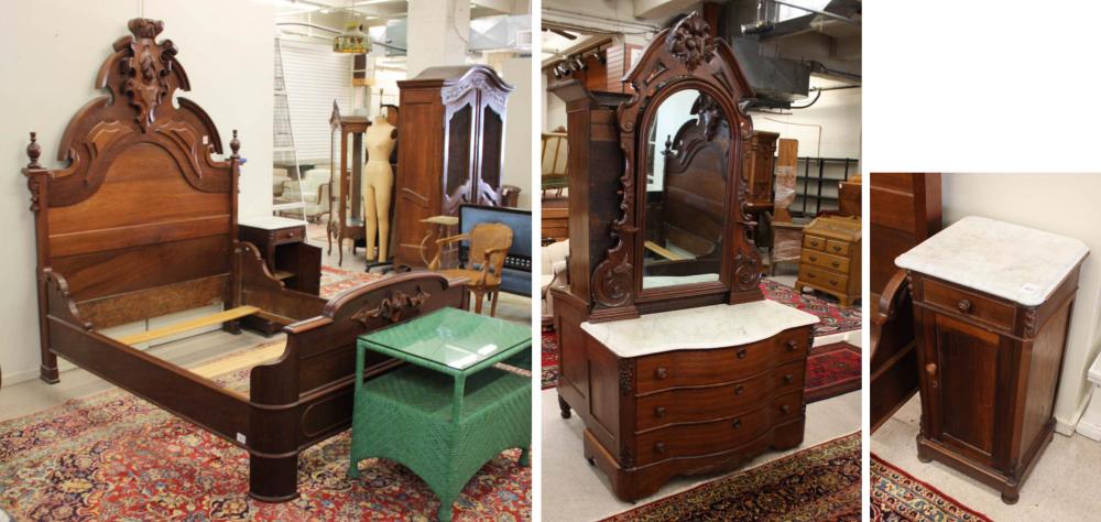 Appraisal: THREE-PIECE VICTORIAN WALNUT BEDROOM FURNITURE GROUP Renaissance Revival style American