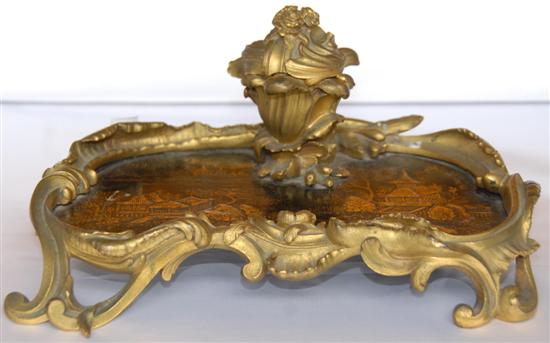 Appraisal: INKSTAND Antique French rococo-style bronze and black chinoisserie lacquered Note