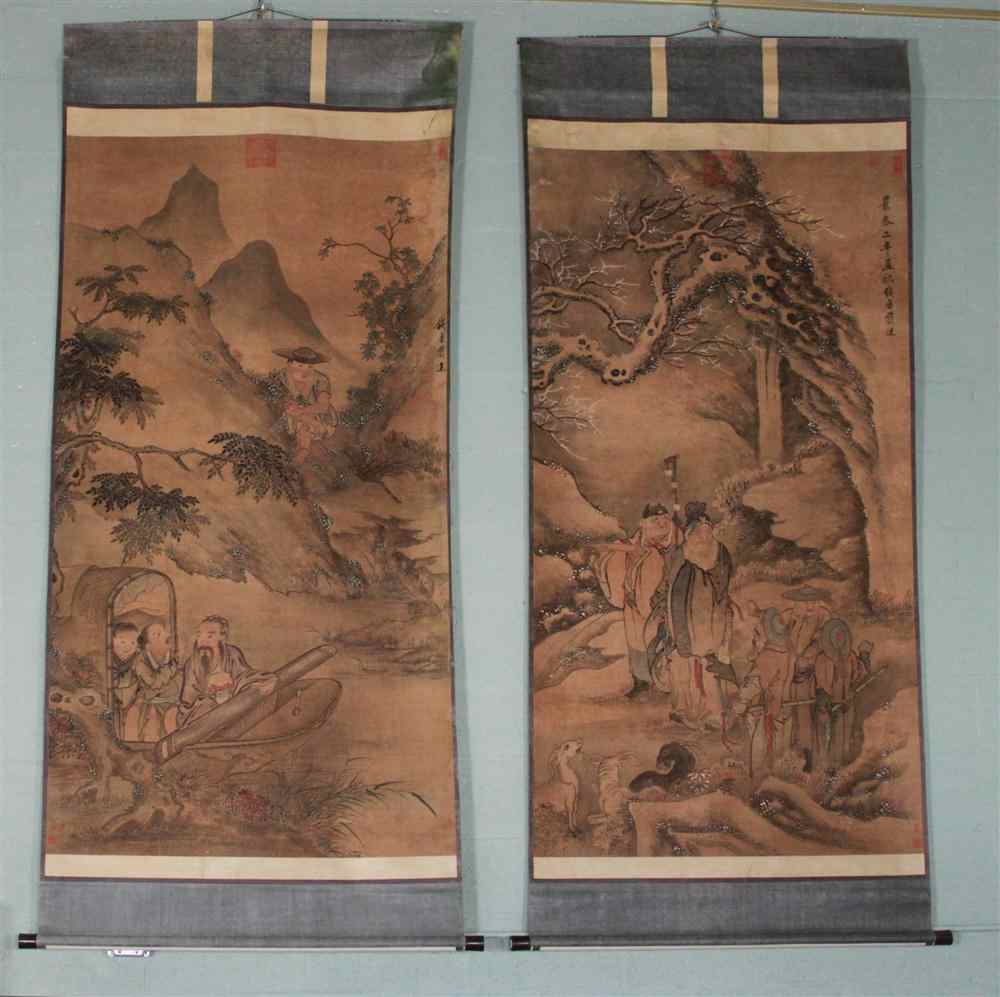 Appraisal: PAIR OF CHINESE INK AND SLIGHT COLOR ON PAPER LARGE