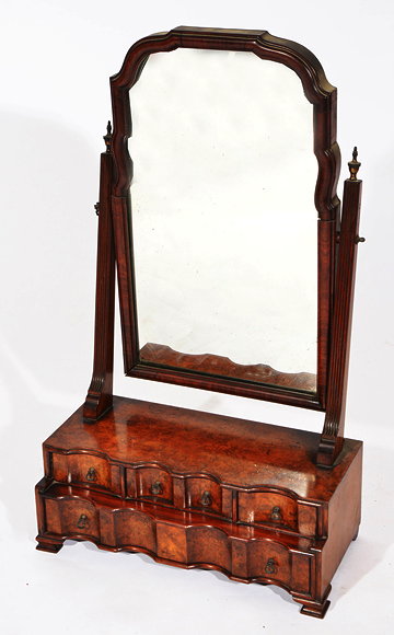 Appraisal: A TH CENTURY BURR WALNUT VANEERED DRESSING TABLE MIRROR the