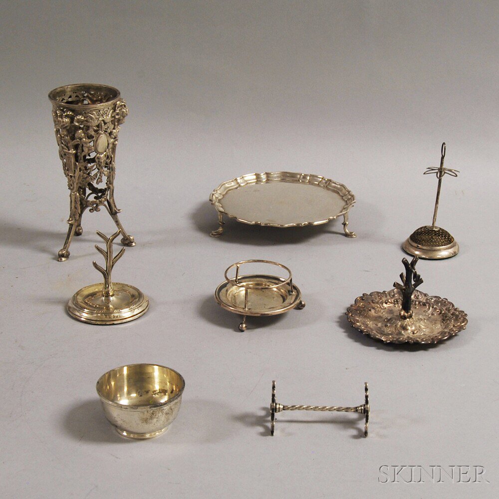 Appraisal: Eight Pieces of English Silver Tableware a small waiter retailed