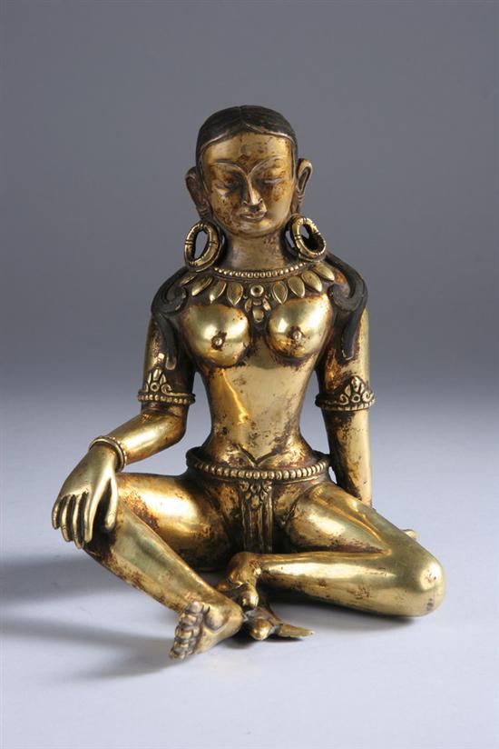 Appraisal: TIBETAN GILT BRONZE FIGURE OF TARA th- th century Seated