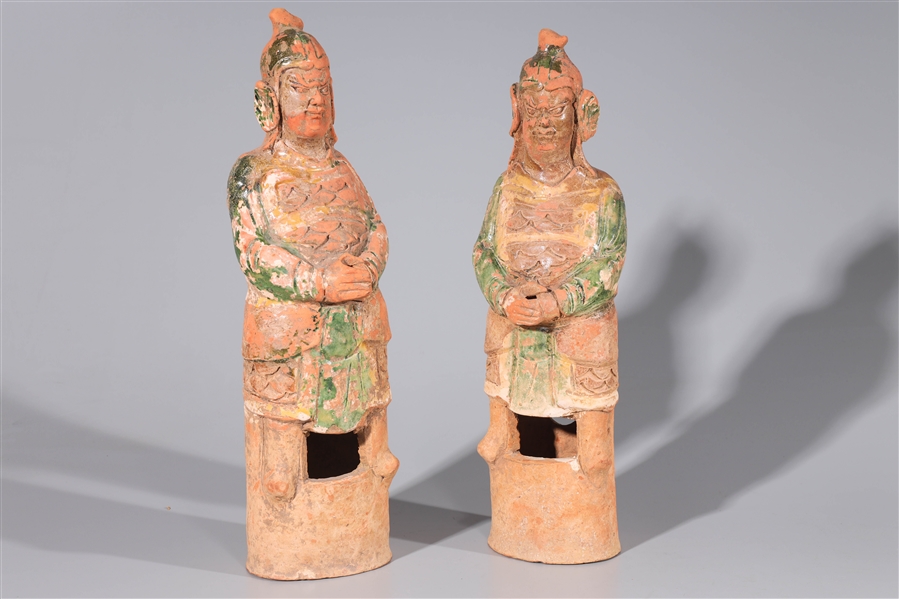 Appraisal: Pair Chinese Han dynasty pottery figures some green and yellowish