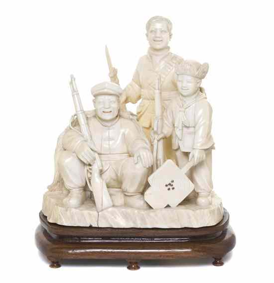 Appraisal: A Chinese Cultural Revolution Figural Ivory Carving of Soldiers depicting