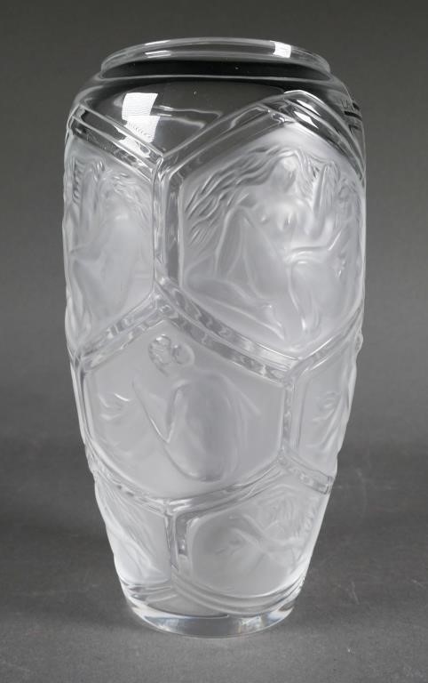 Appraisal: LALIQUE HESPERIDES CRYSTAL VASELalique glass vase featuring nudes in relief