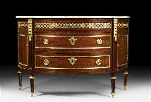 Appraisal: DEMI-LUNE CHEST OF DRAWERS Louis XVI probably Russia circa Fluted