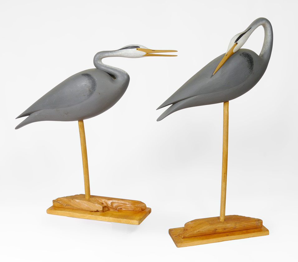 Appraisal: PAIR JAMES P HAND LARGE BLUE HERON DECOYS One with