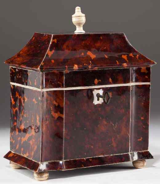 Appraisal: Antique Pagoda Style Tortoise Shell Tea Caddy th century rich