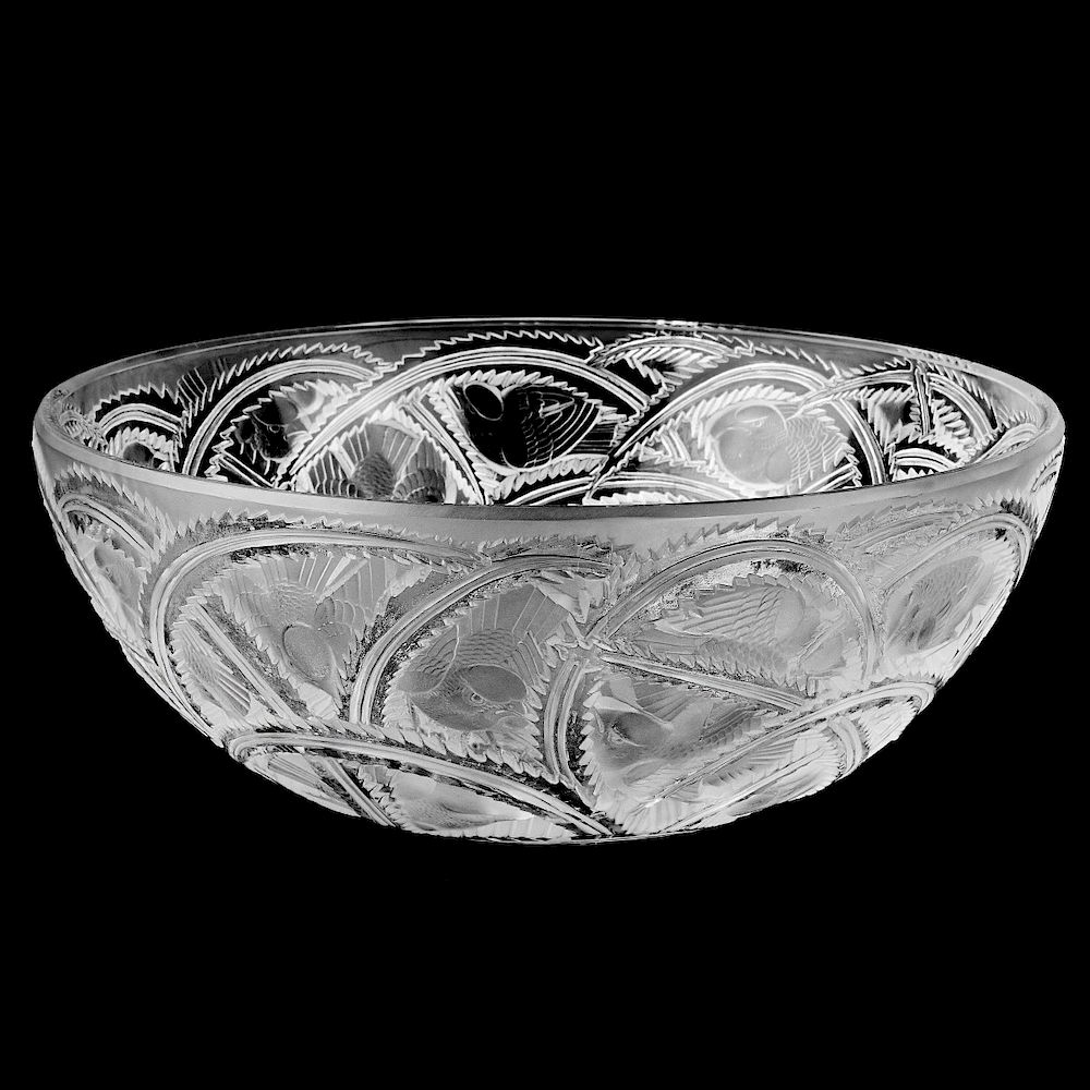 Appraisal: Lalique Pinson Bowl Lalique Pinson Crystal Bowl Signed Lalique France