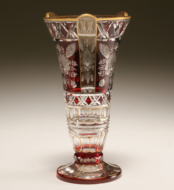 Appraisal: Bohemian cut glass vase with ruby red overlay etched and