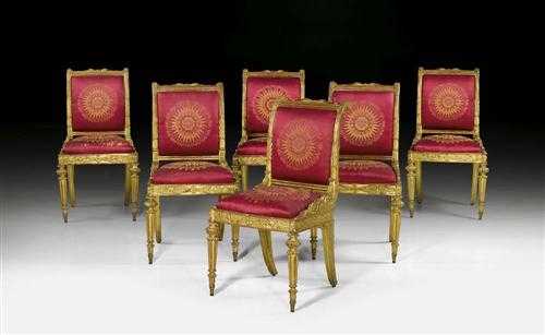 Appraisal: SET OF GILTWOOD CHAIRS late Empire sign I V RAAB