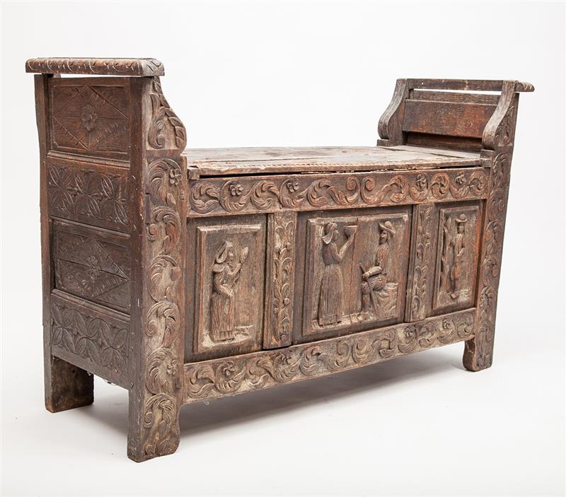 Appraisal: Continental Provincial Carved Wood Marriage Chest x in x in