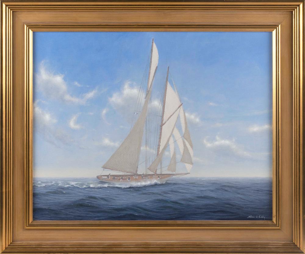 Appraisal: ALAN J EDDY MASSACHUSETTS B YACHTING SCENE OIL ON CANVAS