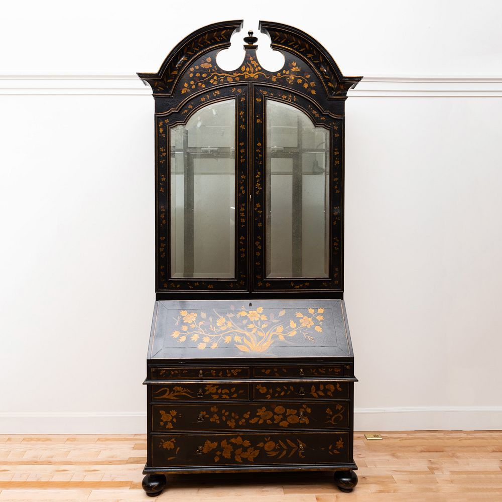 Appraisal: Queen Anne Style Lacquer Secretary Bookcase of Recent Manufacture With