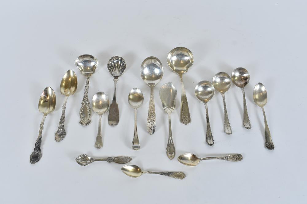 Appraisal: SIXTEEN MISCELLANEOUS SILVER SPOONSVariously marked Including sauce ladles soup spoons