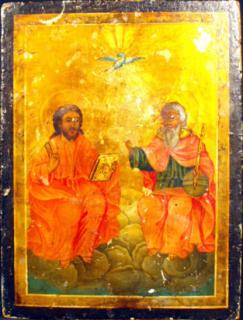 Appraisal: th Century Eastern Orthodox Hand Painted Wooden Icon of Two