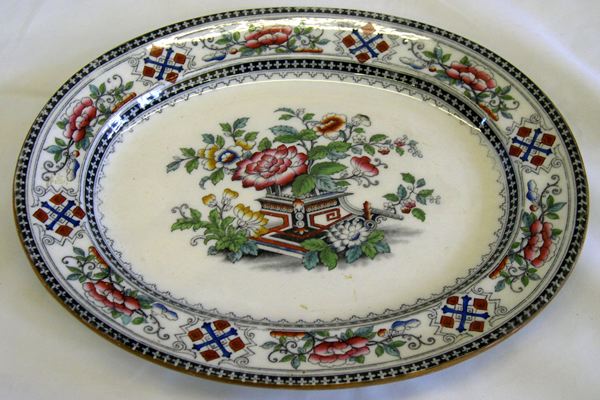 Appraisal: R Hammersley Staffordshire Oval Polychromed Ironstone Platter in Acra decor