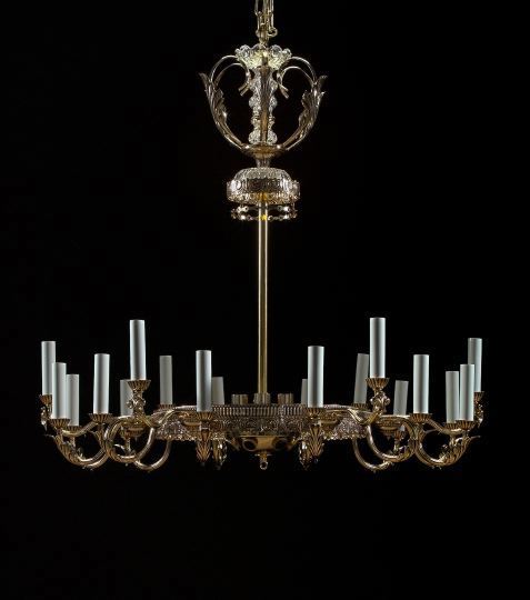 Appraisal: Contemporary Schoenbeck Thirty-Light Brass and Crystal Chandelier having a crown