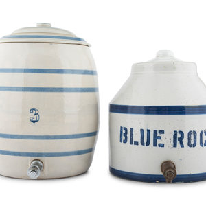 Appraisal: Two Stoneware Water Coolers Late th Century one labeled Blue