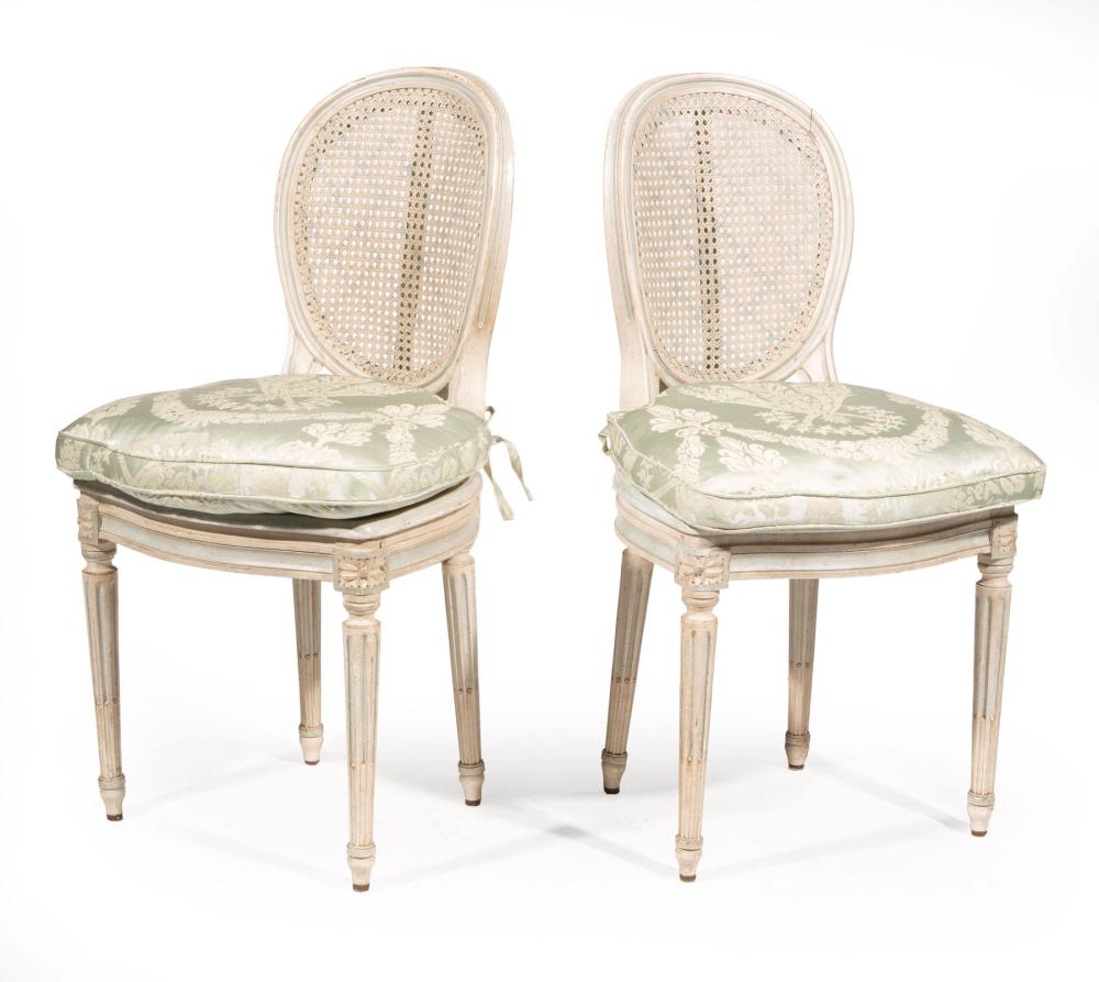 Appraisal: Pair of Louis XVI-Style Bleu and Creme Peinte Side Chairs