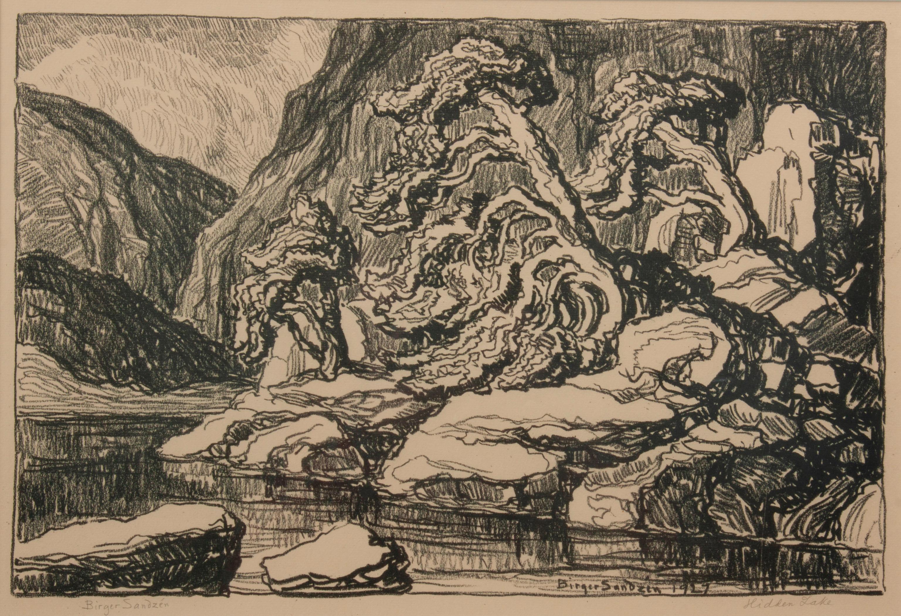 Appraisal: BIRGER SANDZEN 'HIDDEN LAKE' PENCIL-SIGNED LITHOGRAPH Birger Sandzen Swedish-American -