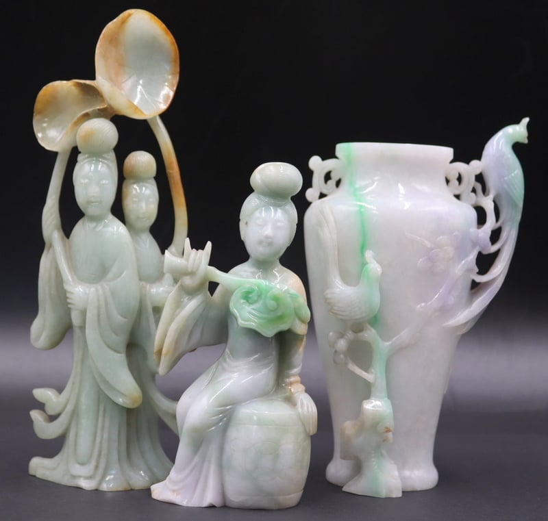 Appraisal: GROUPING OF CHINESE JADE CARVINGS Includes a carved jade urn