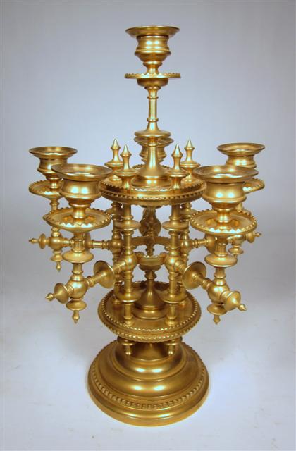 Appraisal: English aes Thetic movement brass six-light candelabra late th century