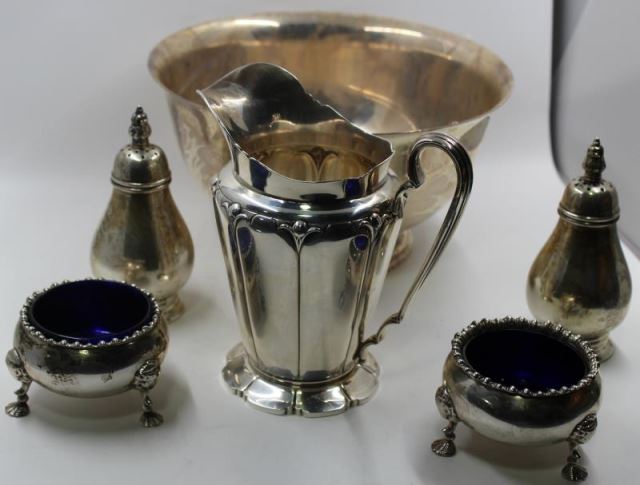 Appraisal: STERLING Piece Hollow Ware Grouping Includes Royal Danish salt pepper