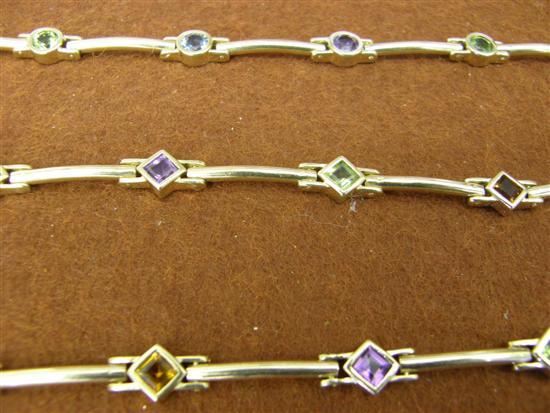 Appraisal: Three multicolour gem set bracelets all stamped K