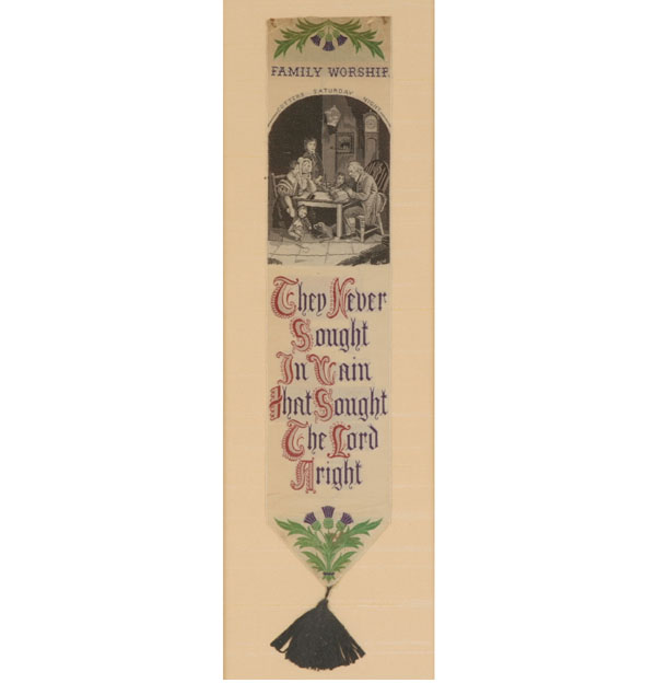 Appraisal: Four Stevengraph woven silk religious ribbons bookmarks Family Worship The