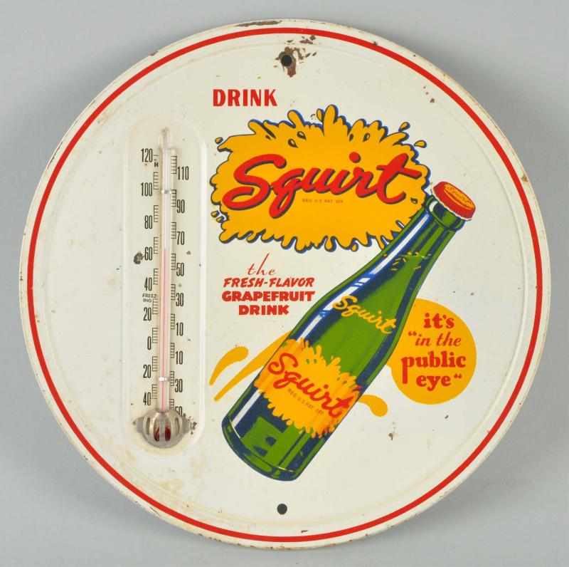 Appraisal: Tin Squirt Thermometer Description s A few paint chips scrapes