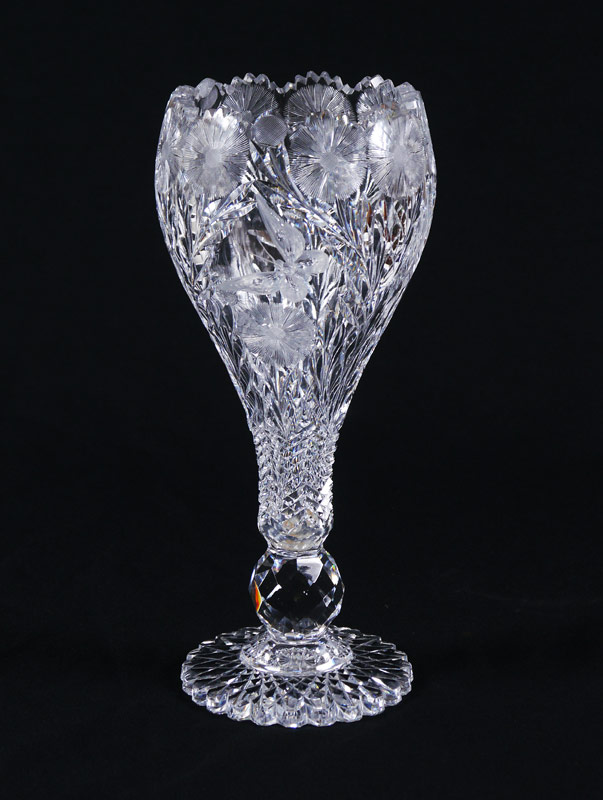 Appraisal: ATTRIBUTED PAIRPOINT CUT GLASS VASE Bulbous top with butterfly and