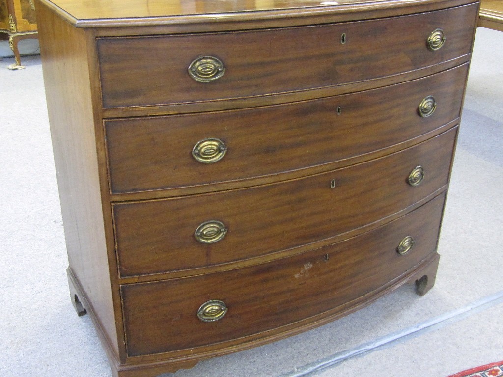 Appraisal: Victorian mahogany bow fronted four drawer chest on bracket feet