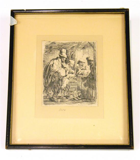 Appraisal: Arman Durand after Rembrandt etching ''Strolling Musicians'' musicians playing for