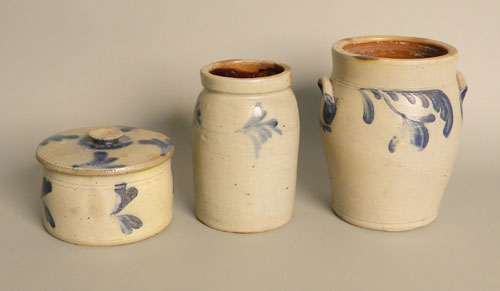 Appraisal: Three pieces of cobalt decorated stoneware th c h h