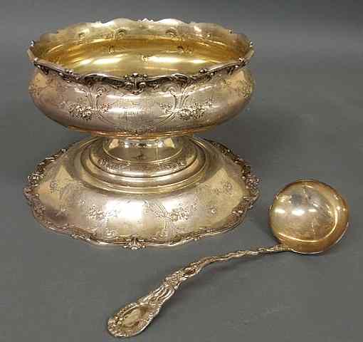 Appraisal: Sterling silver wedding two-piece punchbowl and ladle of Helene Marie