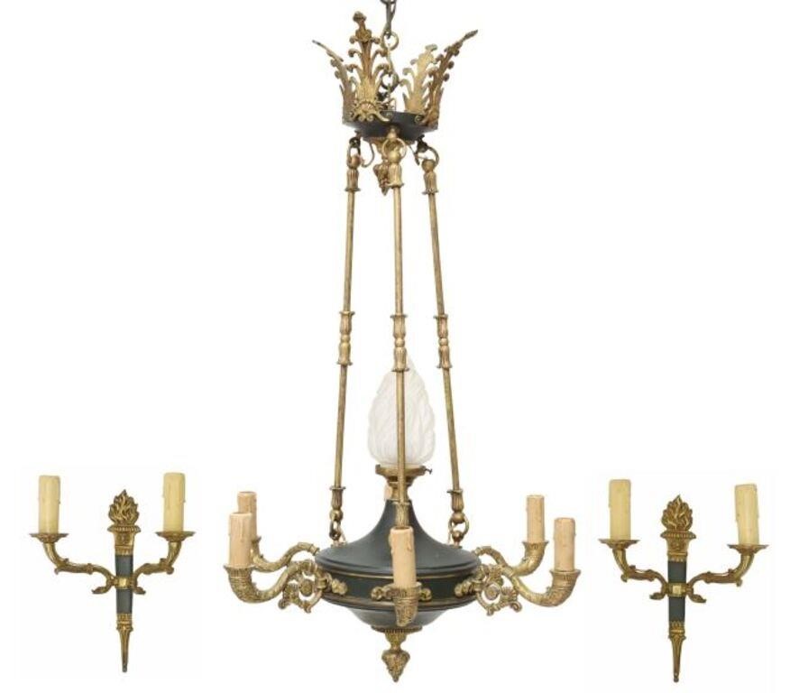 Appraisal: FRENCH EMPIRE STYLE TOLE CHANDELIER SCONCES lot of French Empire