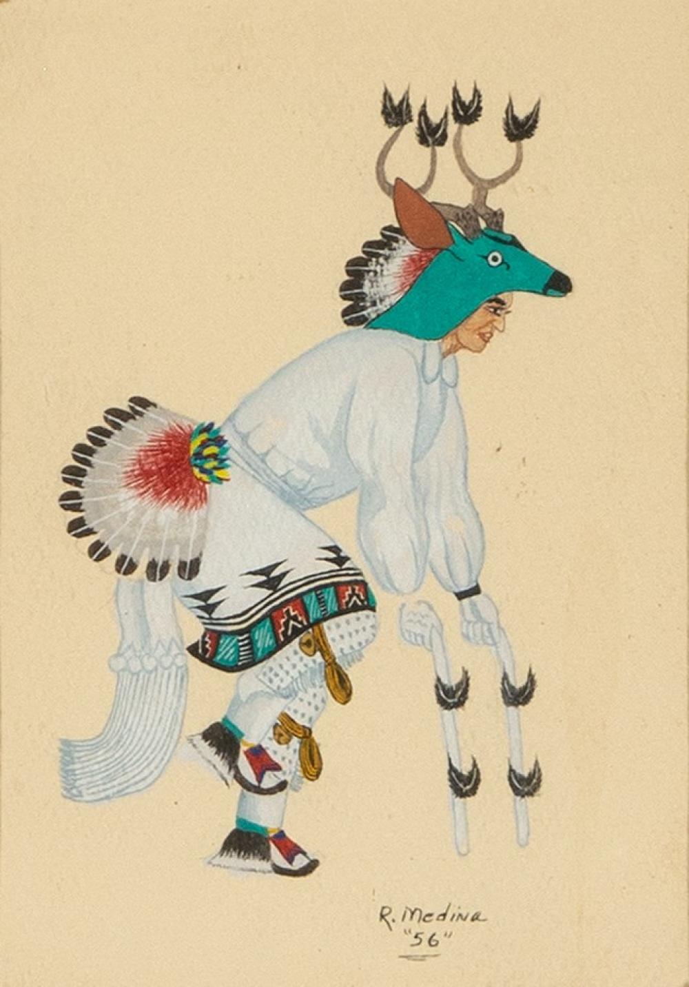 Appraisal: RAPHAEL MEDINA UNTITLED DEER DANCER Raphael Medina Zia - Untitled