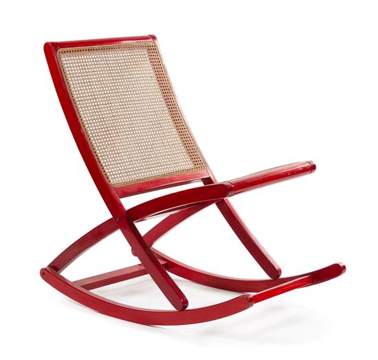 Appraisal: Sale Lot An Italian Red Lacquered Rocking Chair having a